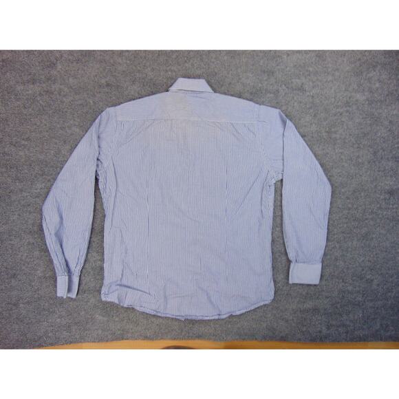 Cotton & Silk Shirt Mens Large 43 Blue White Striped Long Sleeve‎ Button Front - Picture 3 of 9